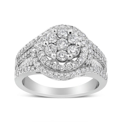 Bague Halo en Diamant Floral en Or Blanc 14K - Taille 7