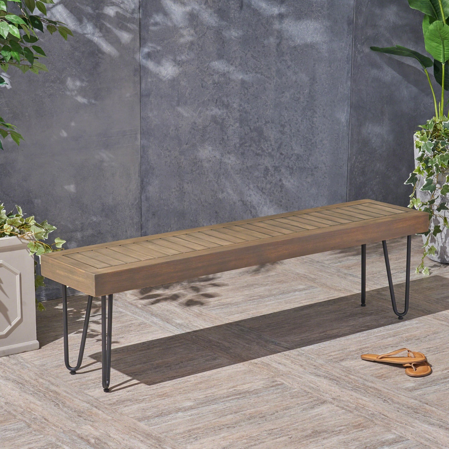 Jane Industrial Wood and Metal Dining Bench