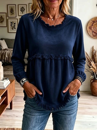 Haut Femme à Manches Amples en Dentelle et Patchwork