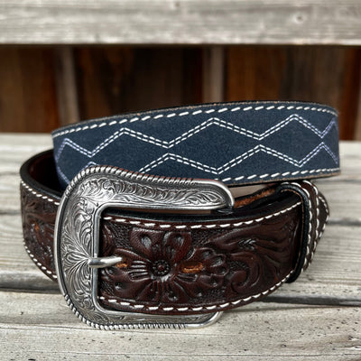 Navy Roughout 3D Men's Western Belt - Korvel