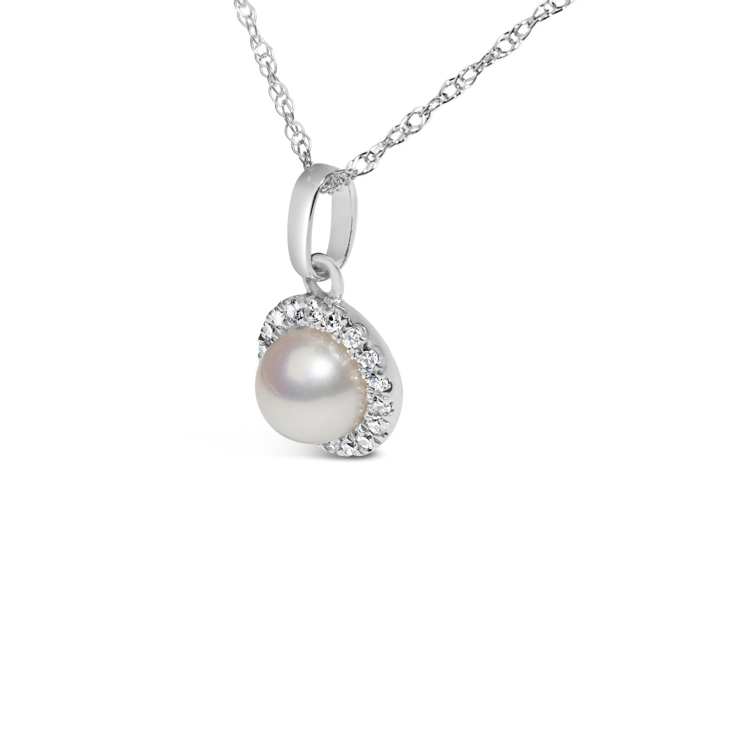 Pendentif en perle cultivée et diamant halo en or blanc 10K
