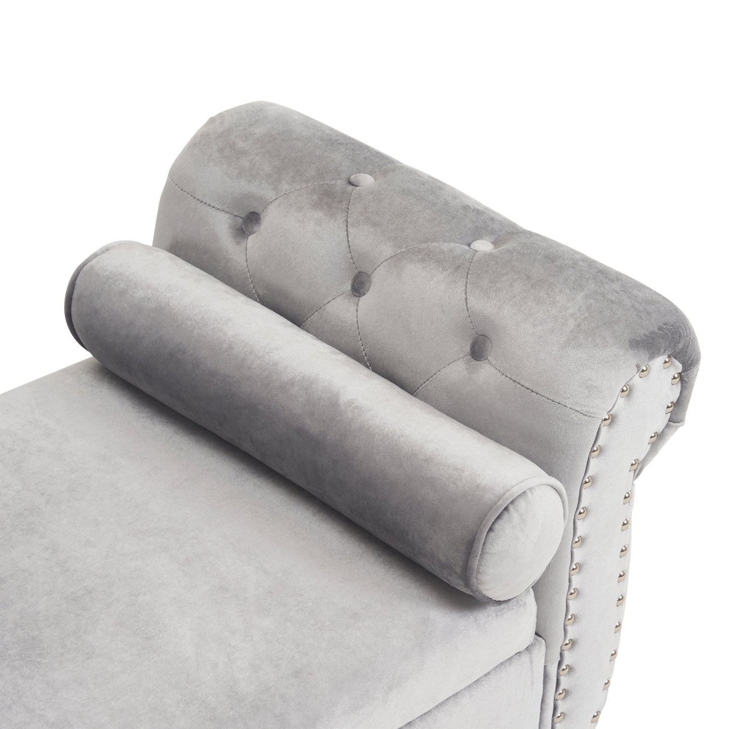 Velvet Multifunctional Storage Rectangular ottoman bench with 1 Pillow, grey - Korvel