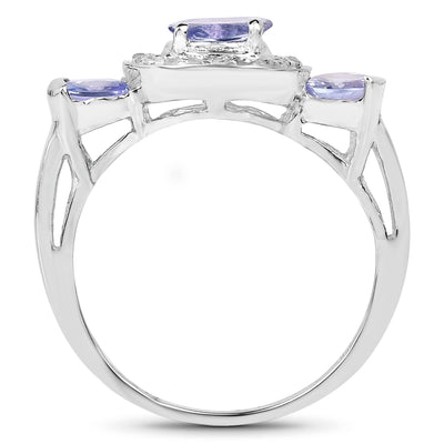1.00 Carat Genuine Tanzanite & White Topaz Sterling Silver Ring