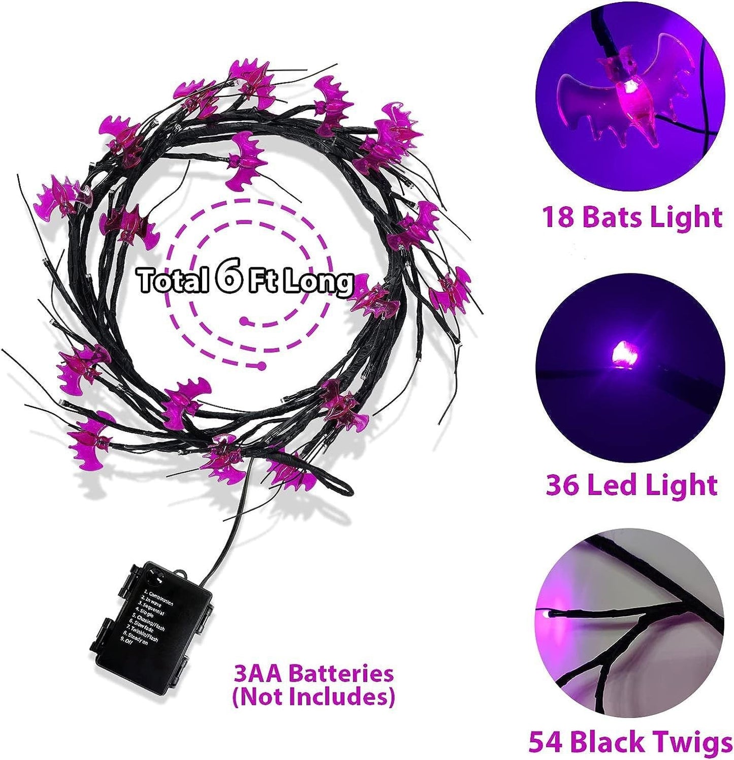 Outdoor Waterproof LED Halloween Decorative Light Rattan Spider Bat Tree Branch Light Party Atmosphere Ghost Festival Chopsticks - Korvel