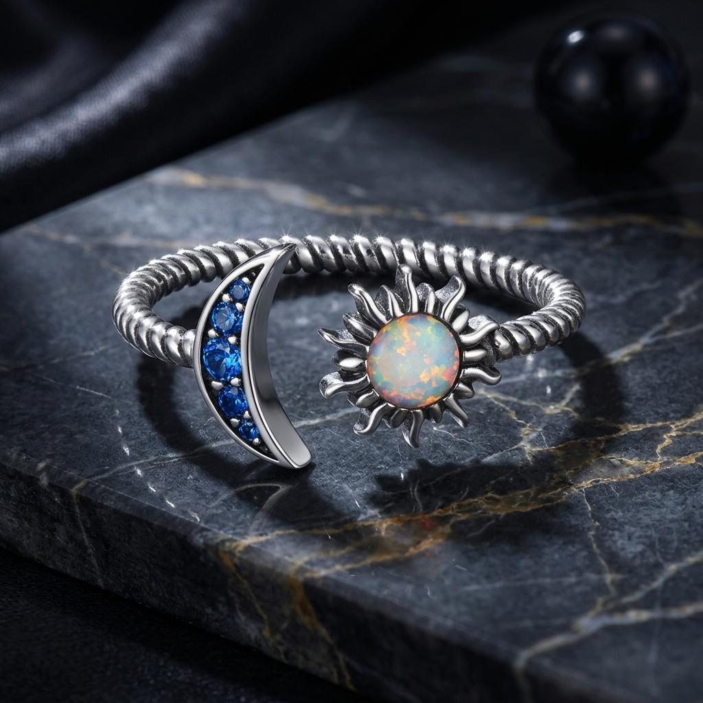 Anillo Pavé de Ópalo Oxidado de Plata Esterlina 925