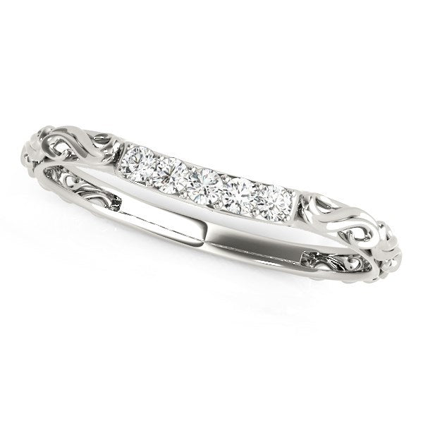 Anillo de boda de diamantes curvados de estilo antiguo en oro blanco de 14k