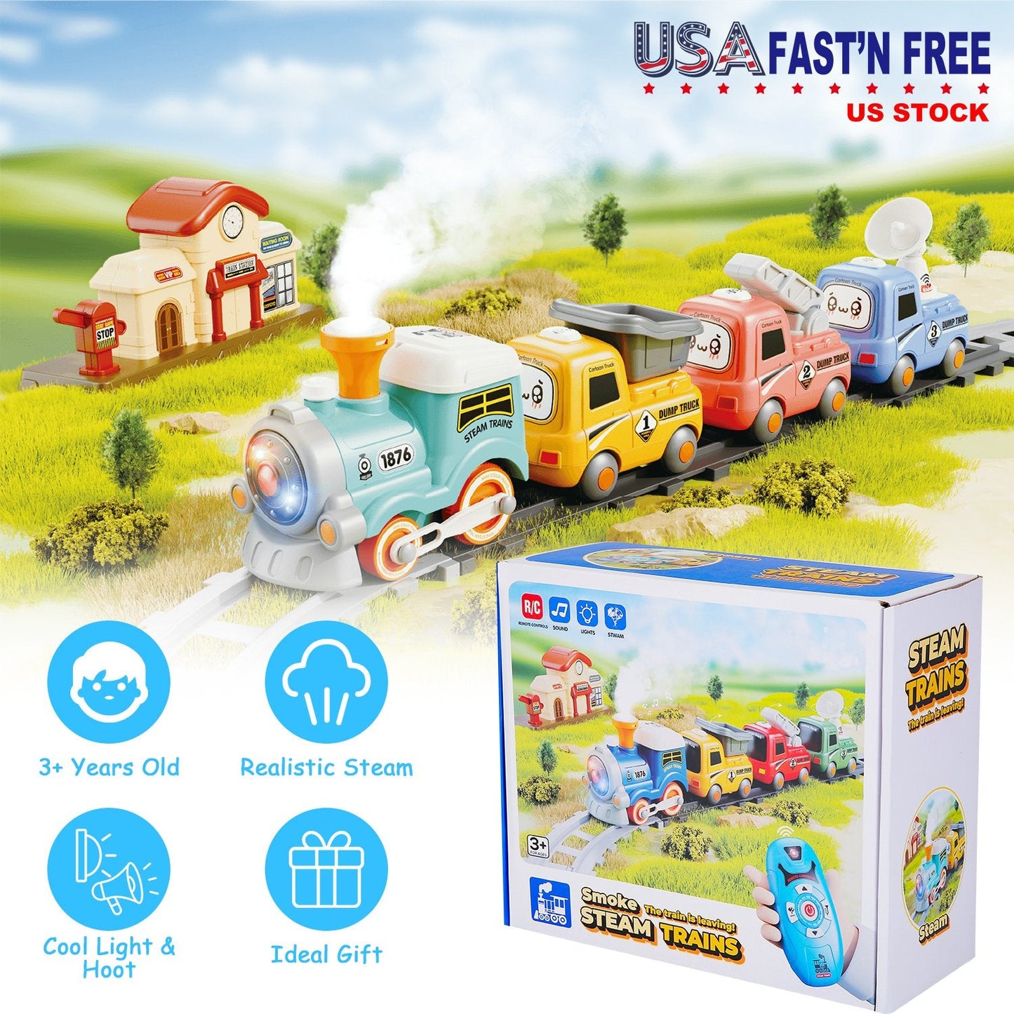 Electric Train Set with Remote Control and Realistic Features