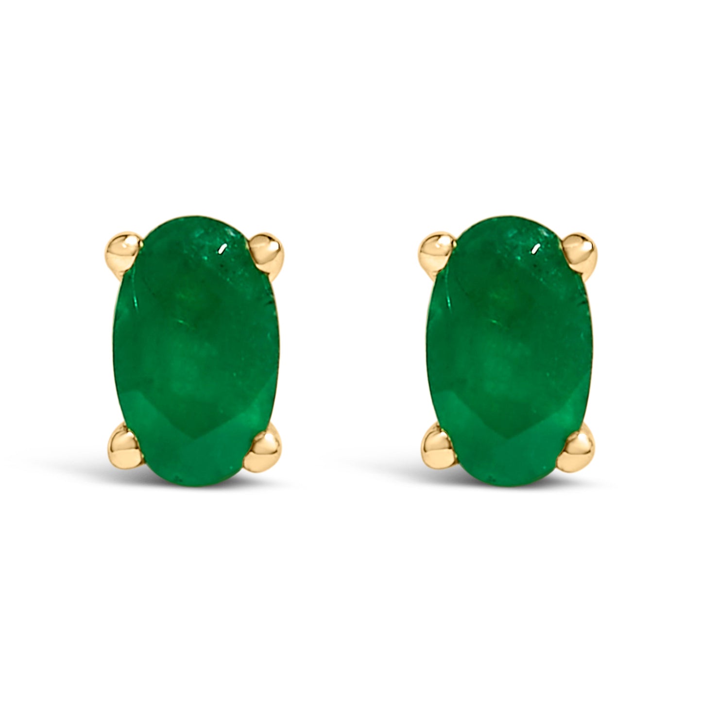 Boucles d'oreilles en émeraude verte ovale en or blanc 14K