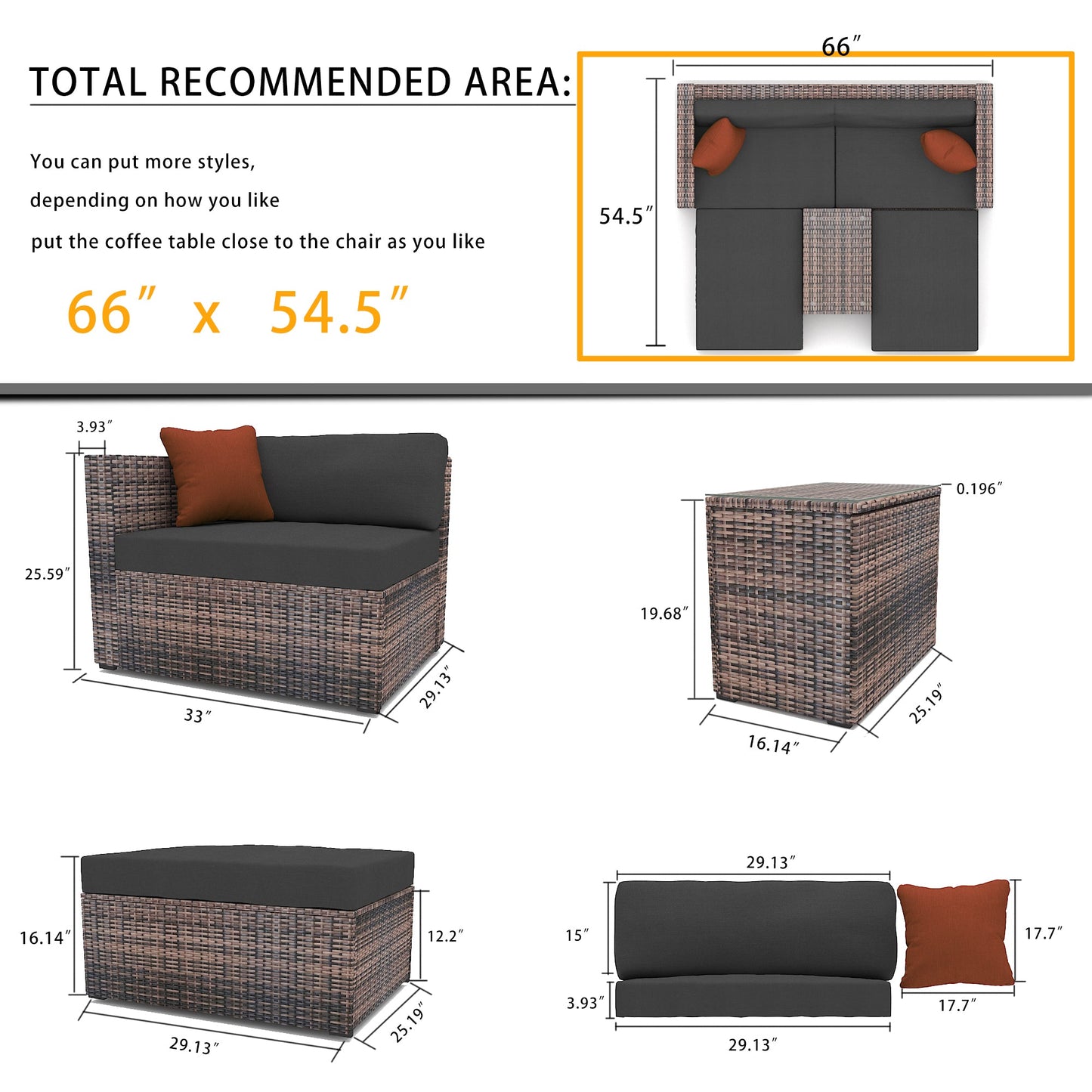 5 Pieces Outdoor Patio Garden Brown Wicker Sectional Conversation Sofa Set - Korvel