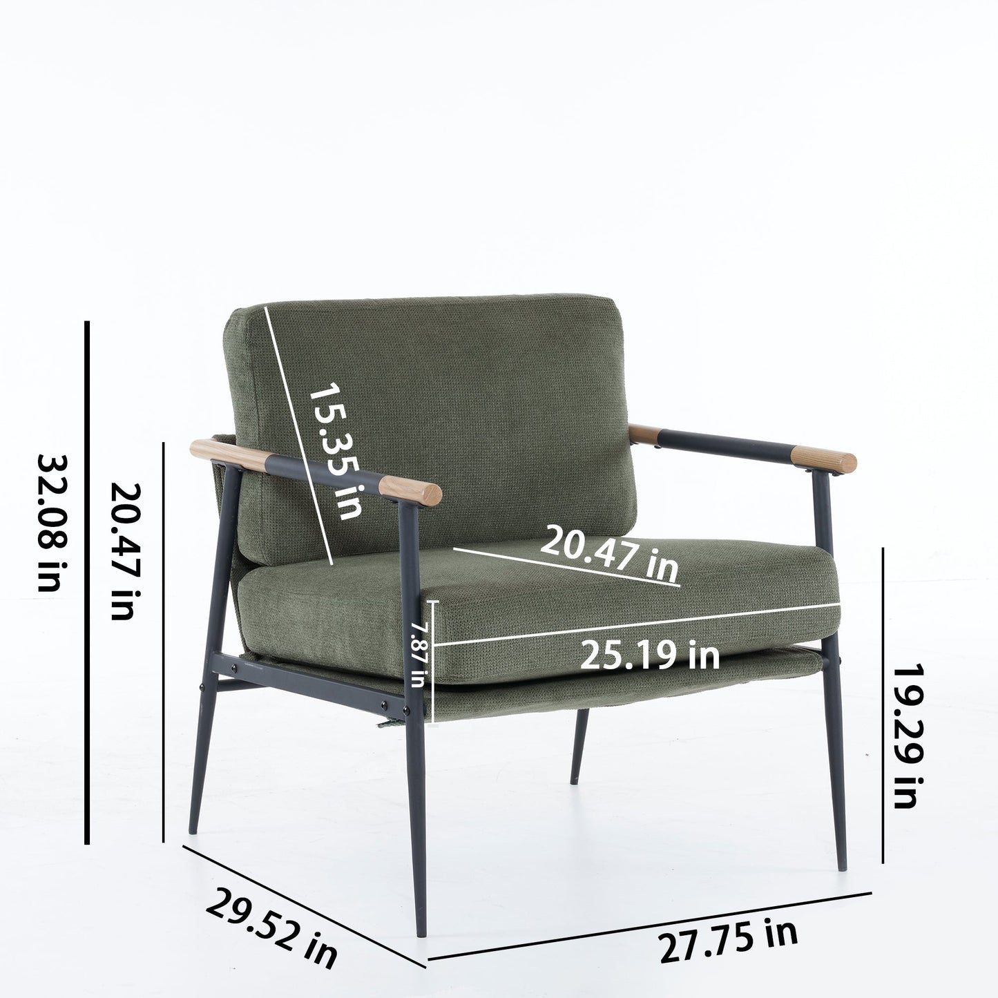 Soft padded reading armchair Chenille fabric modern armchair with metal frame, living room decorative chair, green - Korvel