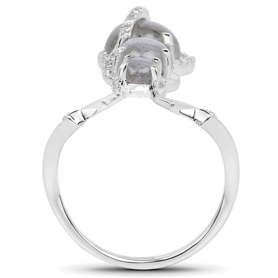 Bague en argent sterling avec labradorite véritable de 2,79 carats et topaze blanche
