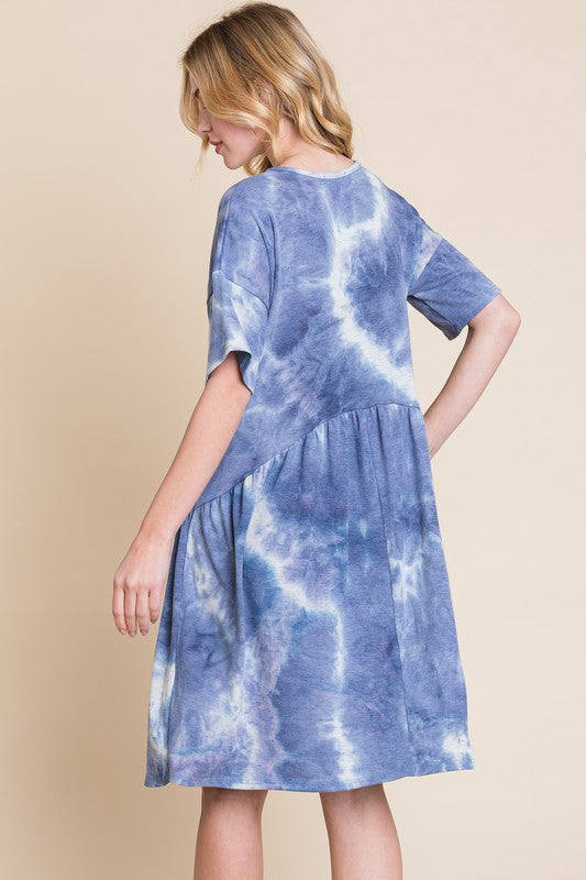 Stylish Tie-Dye V-Neck Half Sleeve Dress