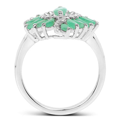 Bague en argent sterling avec émeraude véritable de 1,63 carat et zircon blanc