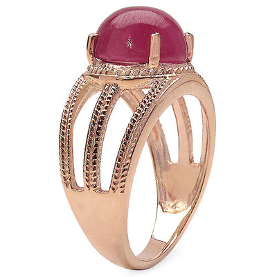 14K Rose Gold Plated 6.55 Carat Ruby Sterling Silver Ring