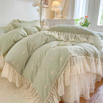 Elegant Cotton Padded Bed Skirt with Lace Detail