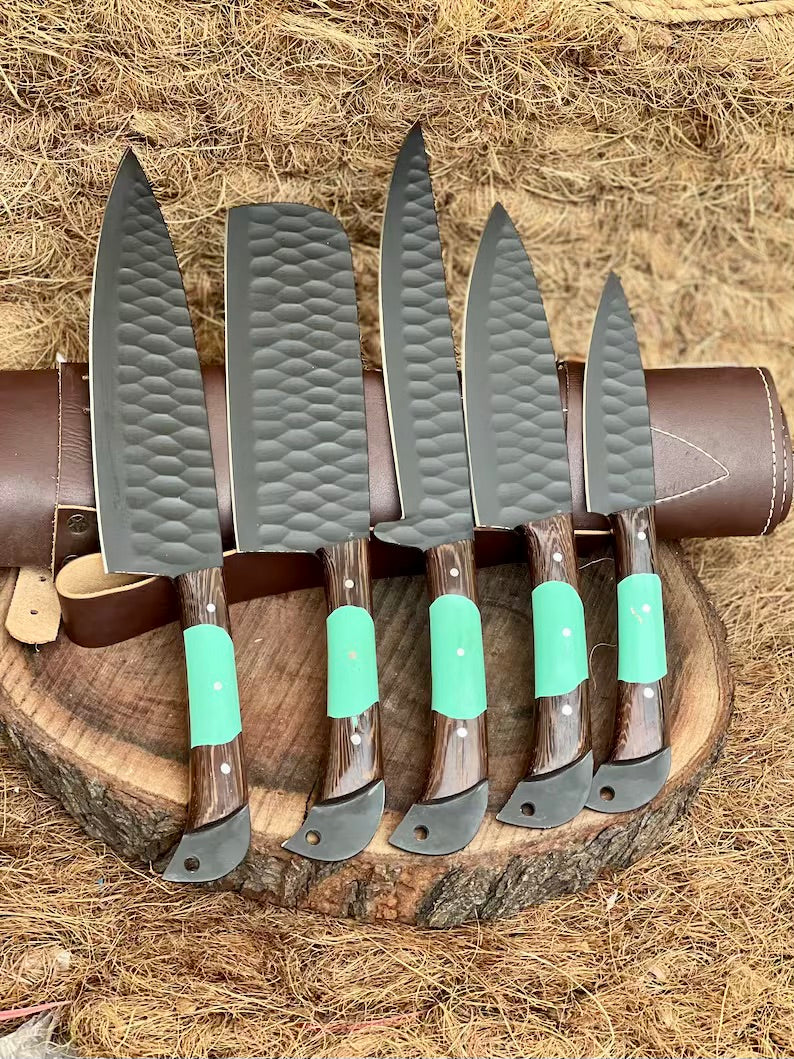 Exquisite Chef's Knife Set – 13" Handcrafted Stainless Steel Blade with Wenge Wood & Resin Handle + Premium Leather Sheath - Korvel