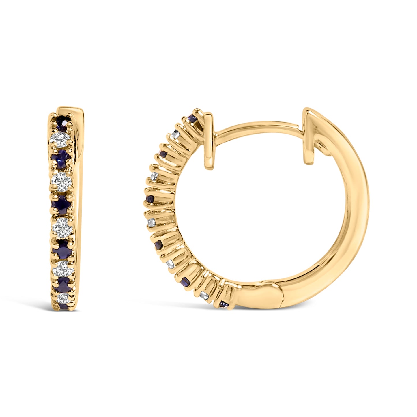 Boucles d'oreilles créoles en or jaune 10K avec saphirs bleus et diamants
