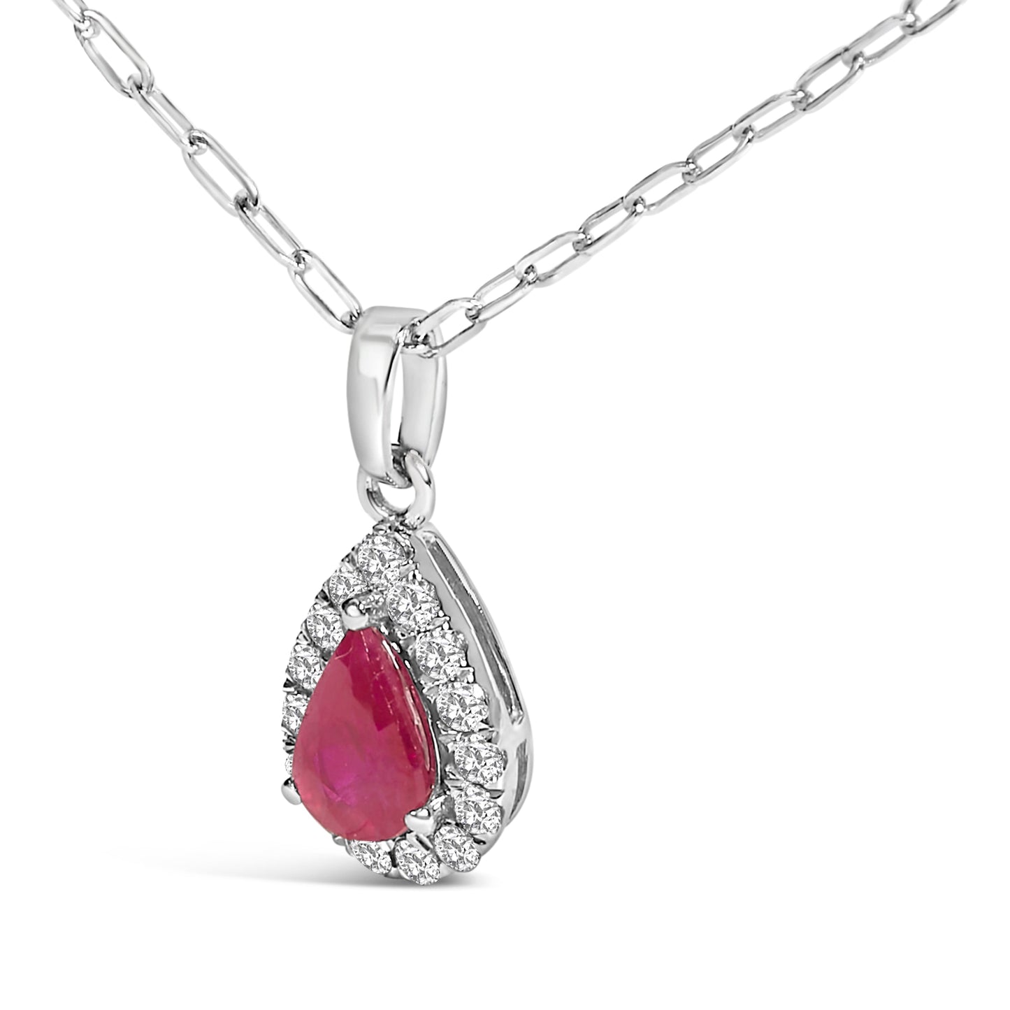 Collar de Colgante Halo de Rubí Rojo y Diamantes en Oro Blanco de 14K