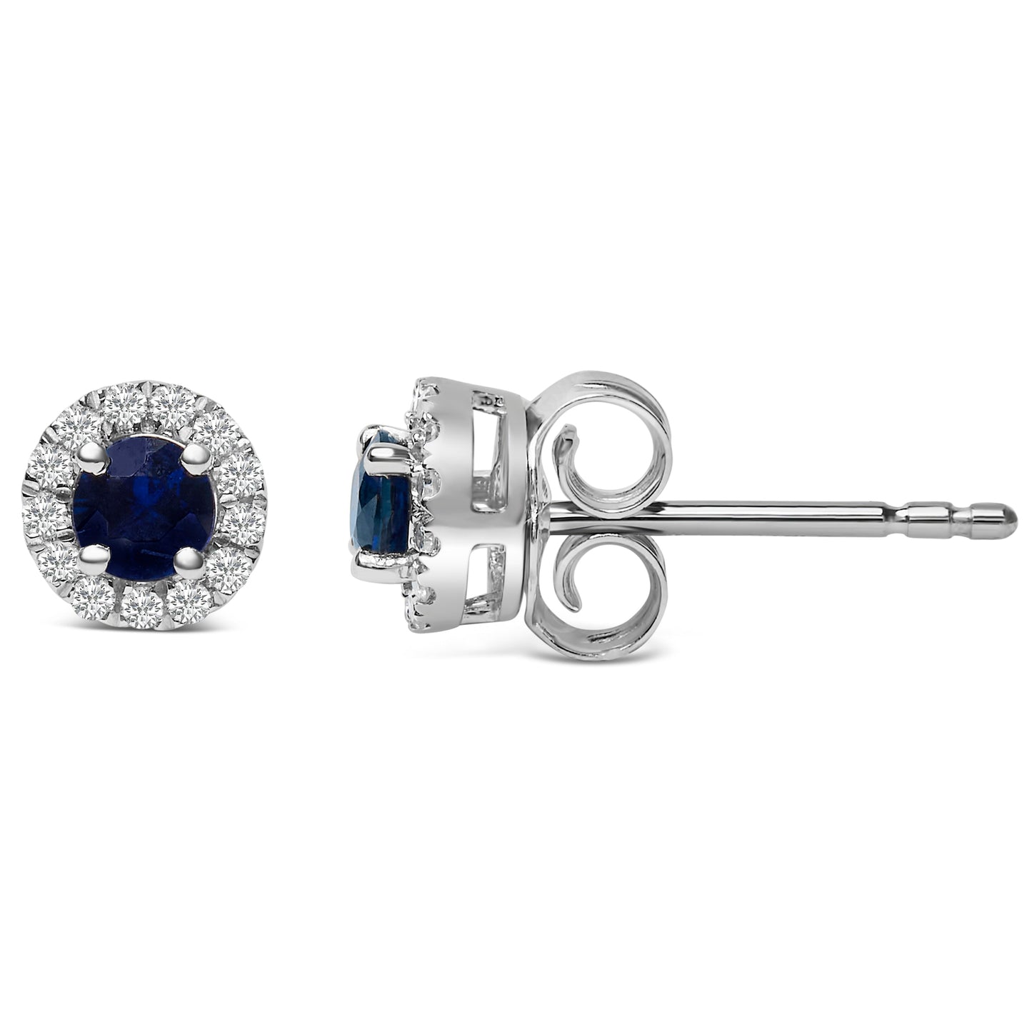 Pendientes de aro de zafiro azul y diamante en oro blanco de 10 quilates