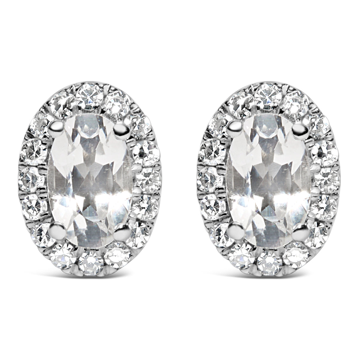 10K White Gold Oval Purple Amethyst & Diamond Halo Stud Earrings