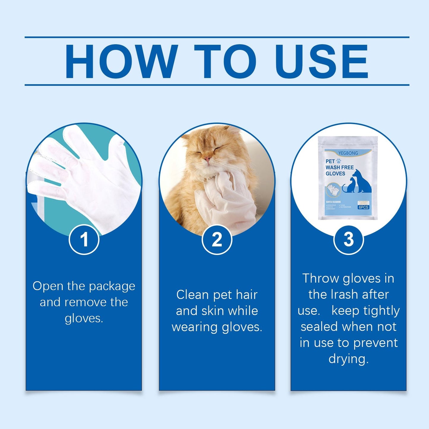 Pet Herbal Gloves, Cleaning Wipes No-Bath No-Wash Non-Woven Gloves For Feline Handling - Korvel