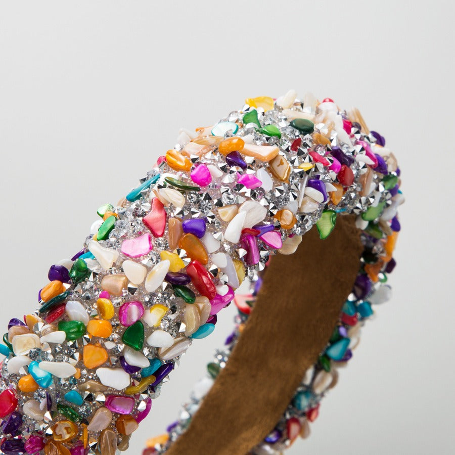 Exaggerated Baroque Colorful Crystal Candy Sponge Wide Edge Hair Hoop Headband - Korvel