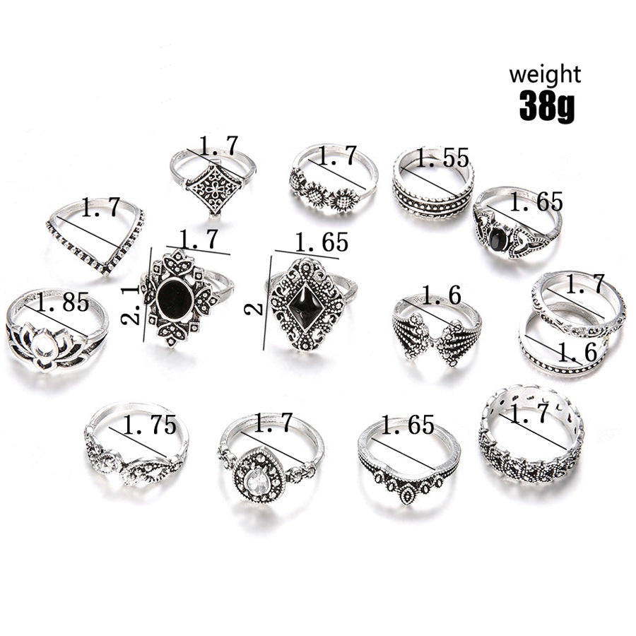 15 Piece Alloy Vintage Ring Set - Korvel