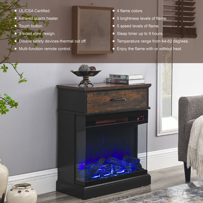 Table d'appoint sur pied de 25 pouces avec cheminée électrique à 3 côtés en verre