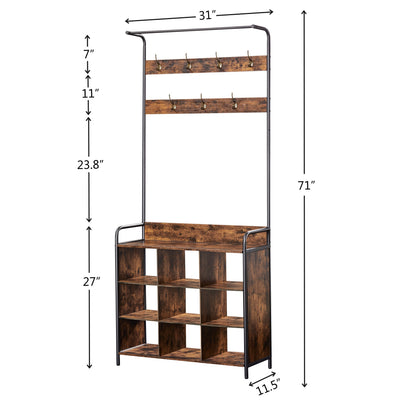 Coat Rack, Hall Tree with Shoe Rack for Entryway, 3-in-1 Entryway Coat Rack and Storage Rack, with 7 Hooks, a Hanging Rod - Korvel