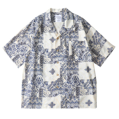 Bamboo Knot Imitation Linen Weave Cuban Collar Shirt