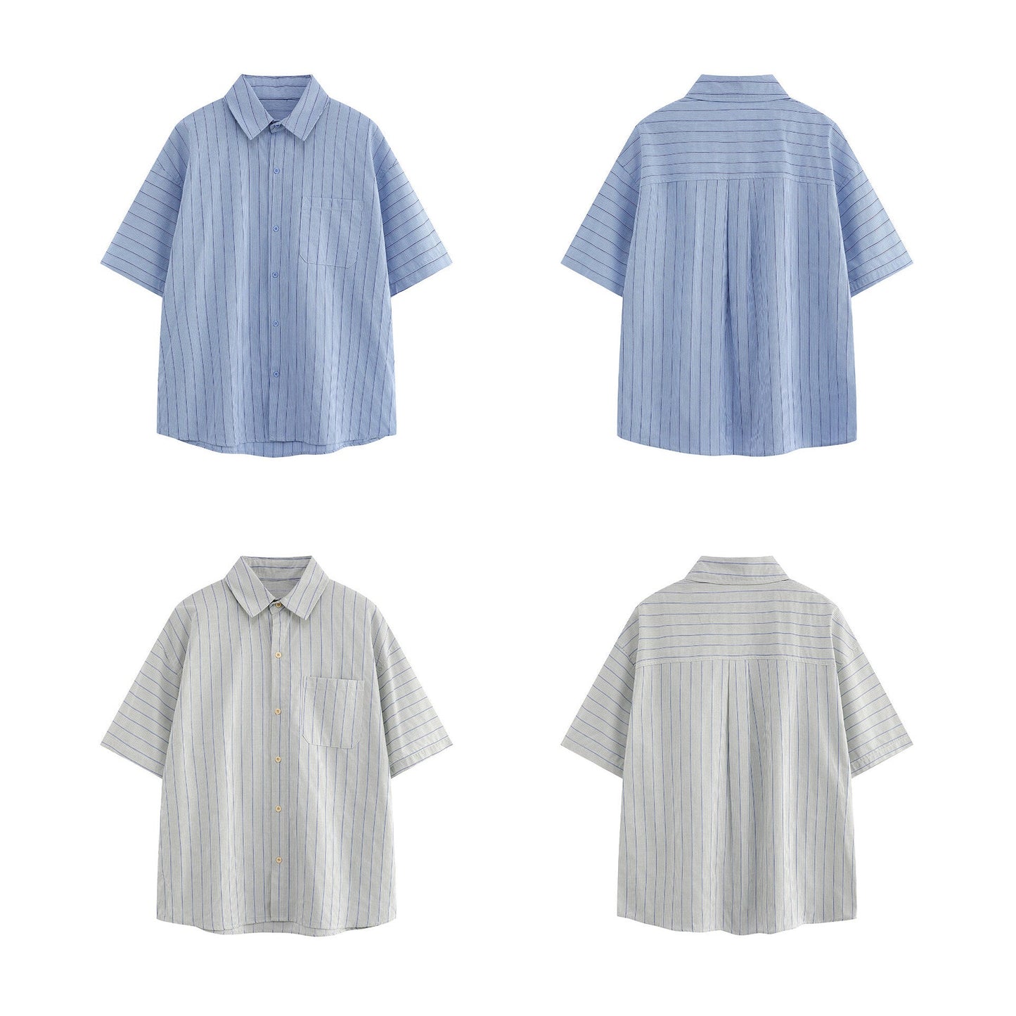 Patch Striped Casual Loose Short Sleeve Shirt for Men
