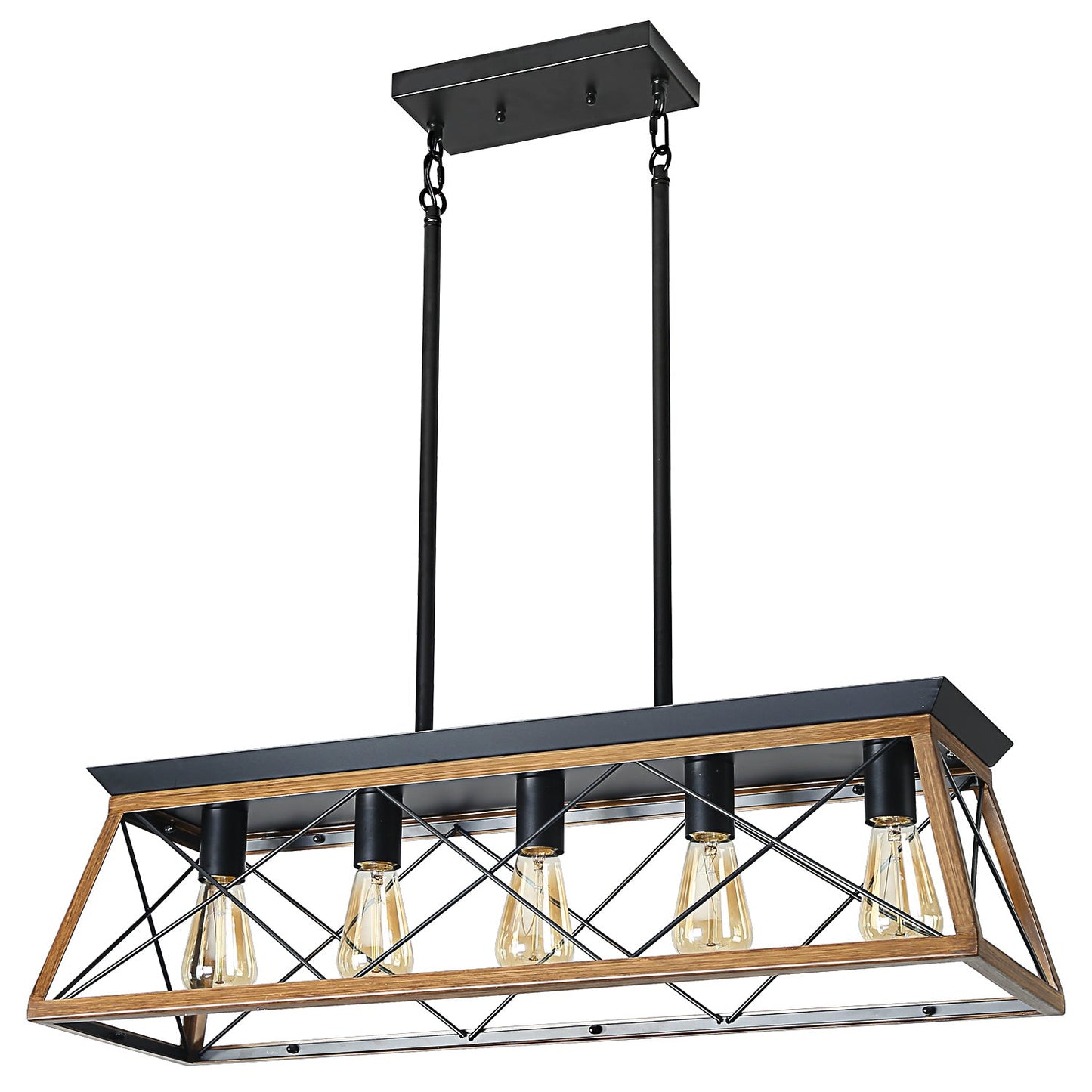 Farmhouse Chandeliers With 5 Bulbs For Dining Room Walnut - Korvel