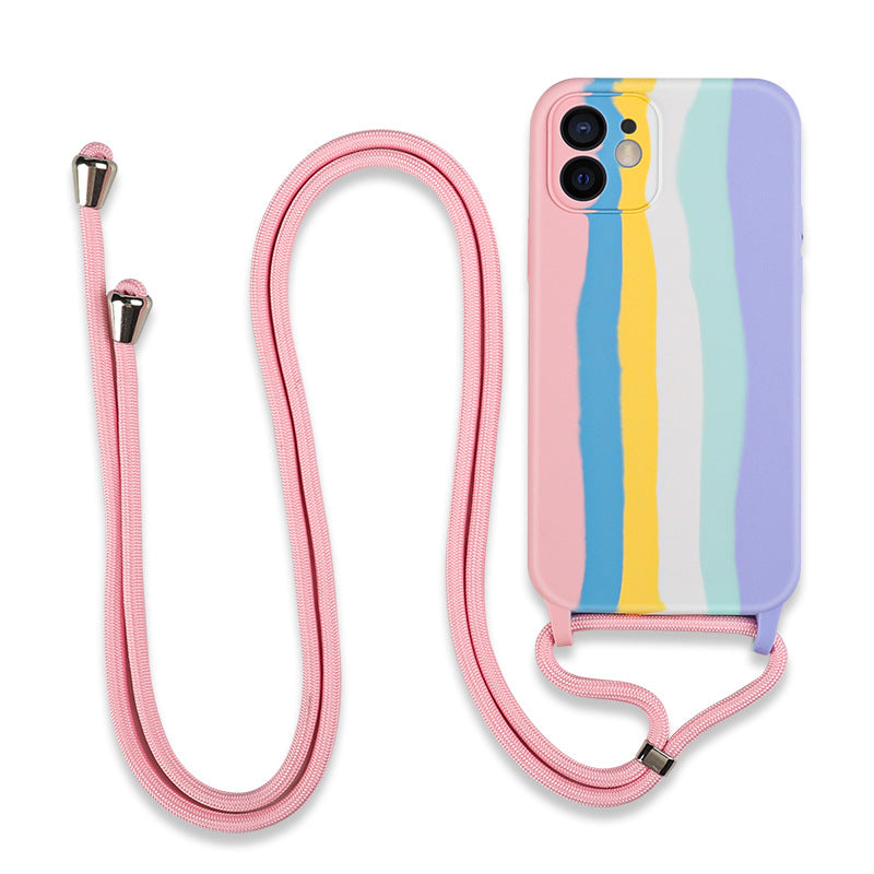 Premium Silicone Mobile Phone Cover with Rainbow Lanyard for Apple 13 Pro