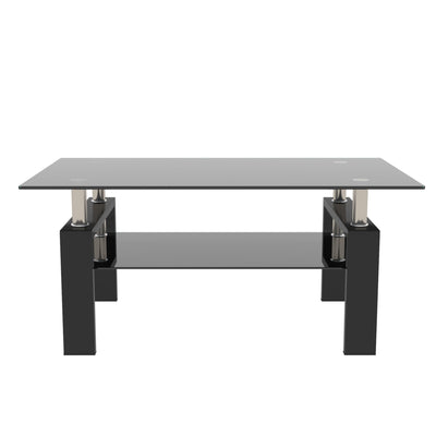 Rectangle Black Glass Coffee Table Clear Coffee Table Modern Side Center Tables for Living Room Living Room Furniture - Korvel