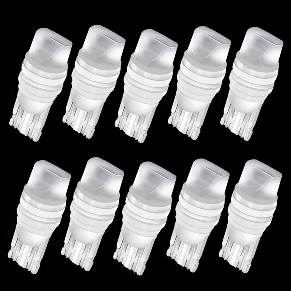 10Pcs T10 W5W Ceramic 3D LED Waterproof Wedge Licence Plate Lights WY5W Turn Side Lamp Car Reading Dome Light Auto Parking Bulb - Korvel