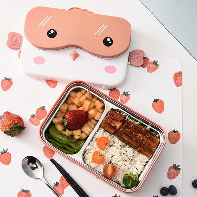 Boîte à lunch en acier inoxydable mignonne et cartoon avec compartiments