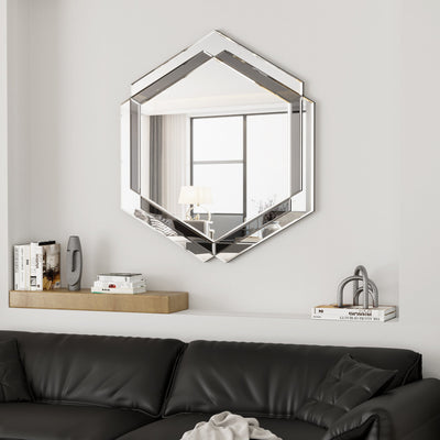 Elegant Silver Decorative Round Wall Mirror - 28 x 31.5 Inches