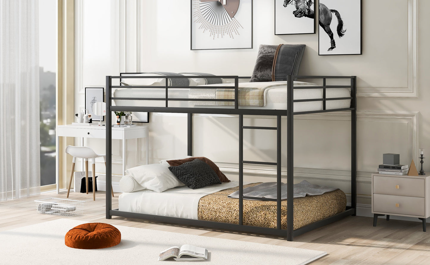 Full Over Full Metal Bunk Bed with Ladder - Black