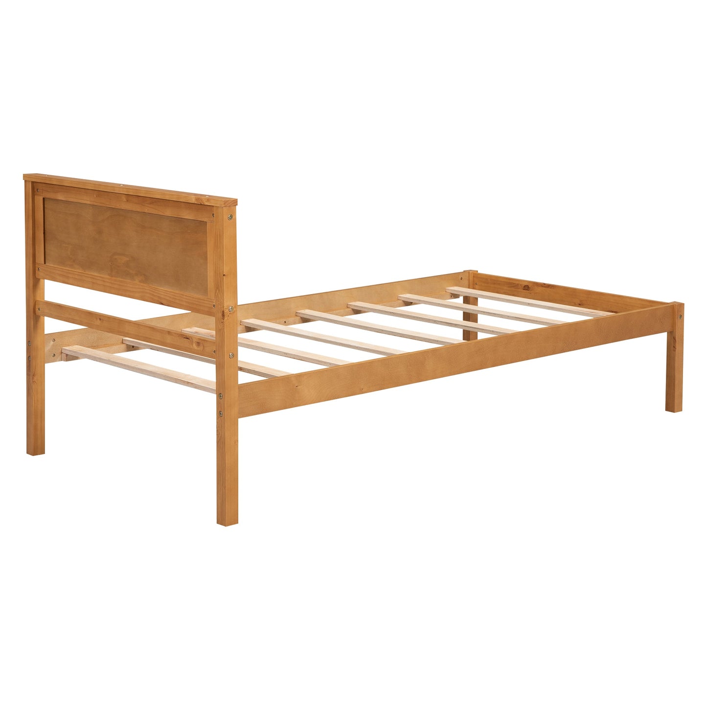 Elegant Twin Platform Bed Frame with Headboard - Oak Finish