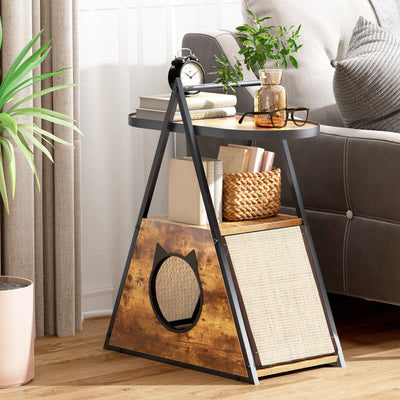 Vintage Black Wood Cat Condo & End Table