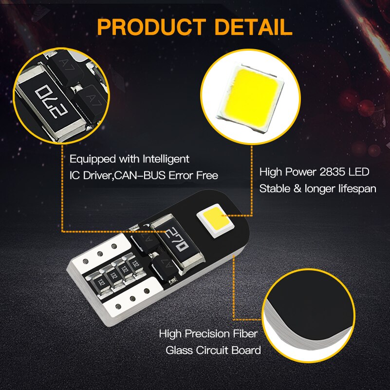 10Pcs W5W T10 LED Canbus Light Bulbs for Audi BMW VW Mercedes Car Interior Dome Light Trunk Lamp Parking Lights Error Free 12V - Korvel