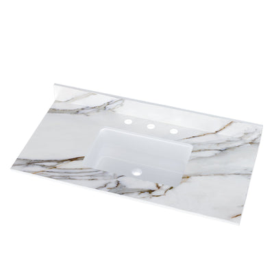 43 inch marble countertop with base rectangular central sink and 4-inch high splash guard, pre drilled 8-inch faucet hole ,white - Korvel