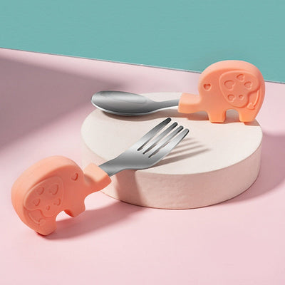 Baby Gadgets Tableware Set Children Utensil Stainless Steel Toddler Dinnerware Cutlery Cartoon Infant Food Feeding Spoon Fork - Korvel