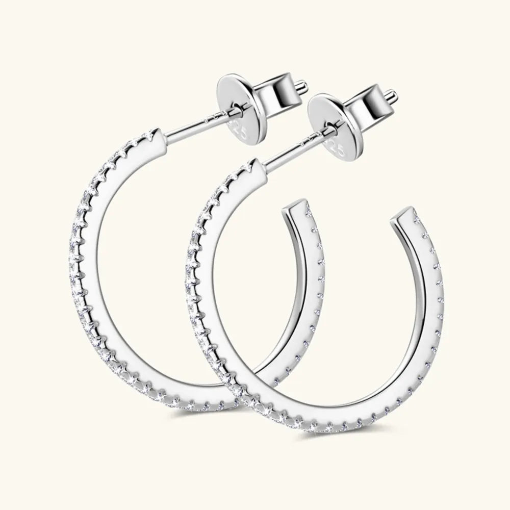 Boucles d'oreilles C-Hoop en argent sterling 925 avec moissanite incrusté