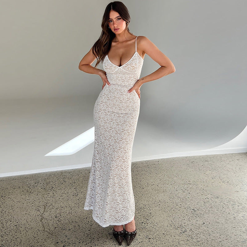 Elegant V-neck Lace Waist-cinching Bodycon Dress