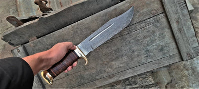 Crocodile Dundee Outback Bowie Knife 2025 – 16” Handcrafted Damascus Steel Blade with Leather & Brass Grip + Sheath - Korvel