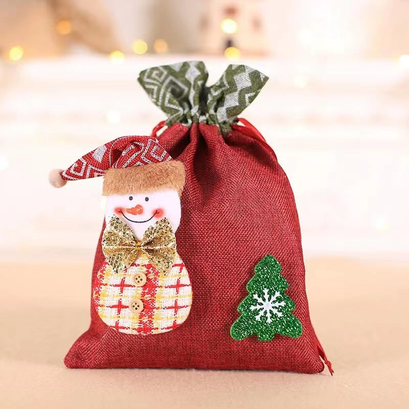 Christmas decoration gift bag, children's linen bundle mouth apple bag, candy biscuit bag, Christmas gift bag - Korvel