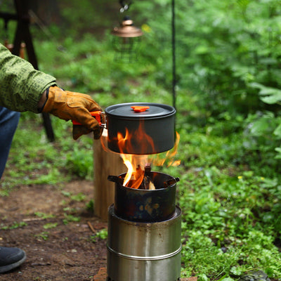 Outdoor BBQ flame-retardant gloves thickened cowhide cover wear-resistant camping protective cover - Korvel