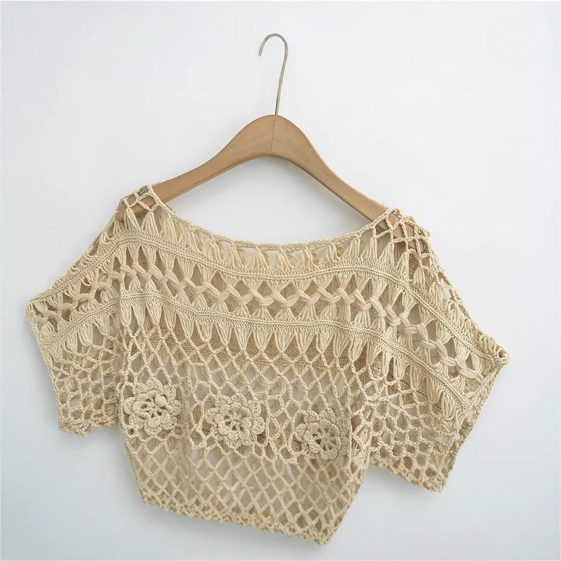 Fashionable and Sexy Style Women's Round Neck Crochet Top with Loose Fit - Korvel