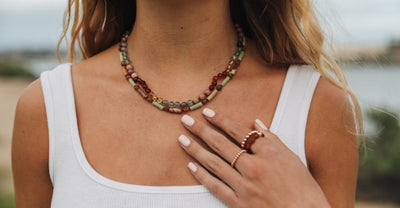 Raw Baltic Sea Amber + Stone Rainbow || Necklace - Korvel